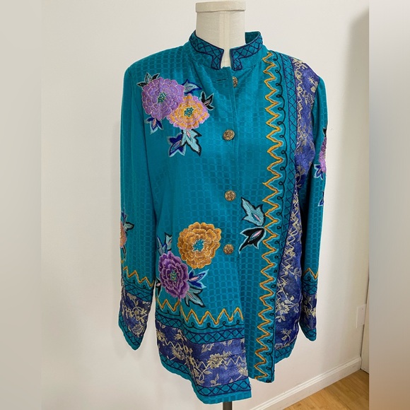 VINTAGE Indigo Moon Turquoise Embroidered Beaded Jacket Size Small - Picture 2 of 6
